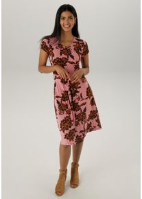 Damen Sommerkleid, rot, feminin, Gr. 38, Aniston SELECTED, gestreift, geblümt, bedruckt, gemustert, Jersey, Obermaterial: 95% Viskose, 5% Elasthan,