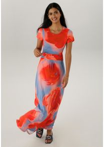 Damen Maxikleid, bunt, Gr. 48, Aniston SELECTED, Batikmuster, bedruckt, Single Jersey, Obermaterial: 95% Viskose, 5% Elasthan, Kleider, mit