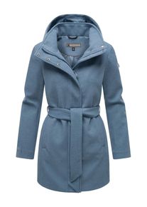 Marikoo Damen Kurzmantel "Katalinaa", blau, Gr. XXXL, 90% Polyester 10% Viskose, Mäntel, Eleganter Wickel Mantel mit Taillengürtel und Oversized Hood
