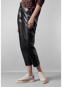 Damen Lederimitathose, schwarz, casual, Gr. 42, STREET ONE STUDIO, unifarben, Stoff, 94% Polyester, 6% Elasthan, Hosen, im Loose Fit