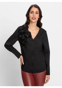 Heine Damen Langarmbluse, schwarz, Gr. 38, unifarben, 61% Baumwolle, 34% Polyester, 5% Elasthan, Blusen