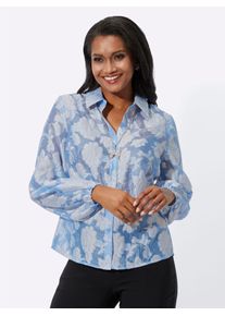 Lady Damen Langarmbluse, blau, Gr. 40, geblümt, gemustert, mehrfarbig, 70% Polyamid, 30% Polyester, Blusen