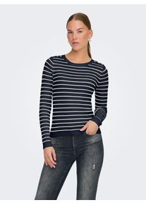 Only Damen Strickpullover "ONLMILA LS STRIPE BUTTON O-NECK CC KNT", blau, modisch, Gr. S, gestreift, Strick, Obermaterial: 80% Viskose, 20% Polyamid,