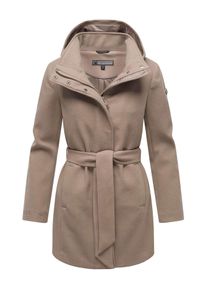 Marikoo Damen Kurzmantel "Katalinaa", grau, Gr. XXXL, 90% Polyester 10% Viskose, Mäntel, Eleganter Wickel Mantel mit Taillengürtel und Oversized Hood