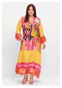 sheego Damen Maxikleid "Große Größen", pink, Gr. 48, gemustert, Obermaterial: 100% Viskose, Kleider, mit Sommerdruck, aus Viskose-Satin