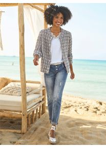 Heine Damen Cardigan, blau, Gr. 38, gemustert, kariert, mehrfarbig, 45% Polyamid, 42% Polyester, 10% Polyacryl, 3% Wolle, Strickjacken