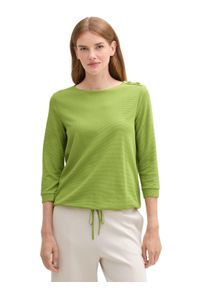 Tom Tailor Damen 3/4-Arm-Shirt, grün, casual, Gr. XS, unifarben, Single Jersey, Obermaterial: 52% Baumwolle, 48% Polyester, Shirts, mit Kordelzug am