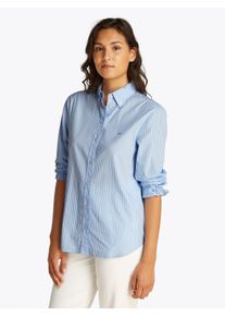 Tommy Jeans Damen Hemdbluse "TJW REG PINSTRIPE POPLIN SHIRT", blau, casual, Gr. M, gestreift, Popeline, Obermaterial: 100% Baumwolle, Blusen, mit