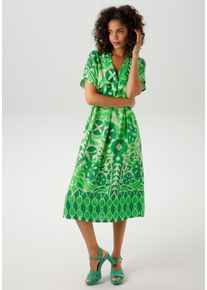 Aniston CASUAL Damen Sommerkleid, grün, modisch, Gr. 42, bedruckt, gemustert, geblümt, Web, Obermaterial: 100% Viskose, Kleider, mit extravagantem,