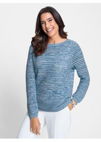 Inspirationen Damen Ajourpullover "Pullover", blau, Gr. 38, gemustert, mehrfarbig, 100% Baumwolle, Pullover