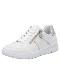 Rieker Damen Sneaker, Gr. 40, silber, Leder, kontrastfarbene Details, sportlich, Schuhe, Schnürschuh, Halbschuh, Freizeitsneaker, seitlicher