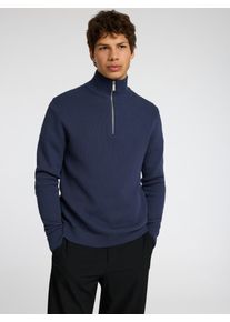 Selected Homme Herren Troyer "SLHDANE LS KNIT STRUCTURE HALF ZIP NOOS", blau, modisch, Gr. XXL, unifarben, Strick, Obermaterial: 100% Baumwolle,