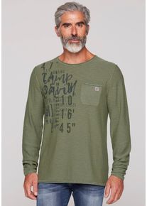 CAMP DAVID Herren Rundhalspullover, grün, casual, Gr. L, bedruckt, Feinstrick, Obermaterial: 100% Baumwolle, Pullover, mit Brusttasche