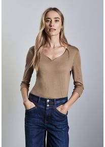Street One Damen 3/4-Arm-Shirt, beige, casual, Gr. 46, unifarben, Web, Stoff, 50% Baumwolle, 50% Modal, Shirts, mit 3/4 Ärmeln