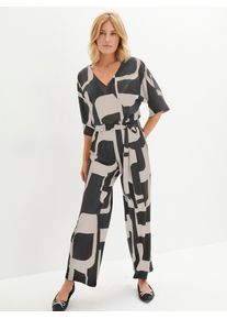 Inspirationen Damen Jumpsuit, beige, Gr. 18, gemustert, 95% Polyester, 5% Elasthan, Overalls