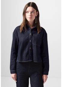 Damen Jeansbluse, blau, casual, Gr. 44, STREET ONE STUDIO, unifarben, Jeans, 100% Baumwolle, Blusen, mit Brusttasche