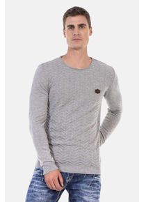 Cipo & Baxx CIPO & BAXX Herren Rundhalspullover "Pullover", grau, casual, Gr. XL, unifarben, 65% Polyester;35% Viskose, Pullover, mit Zopfmuster, CP240
