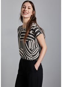 Street One Damen Print-Shirt, schwarz, casual, Gr. 40, bedruckt, Stoff, 95% Viskose, 5% Elasthan, Shirts, mit U-Boot-Ausschnitt