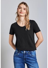 Street One Damen V-Shirt, schwarz, casual, Gr. 42, unifarben, Web, Stoff, 50% Baumwolle, 50% Modal, Shirts, mit V-Ausschnitt