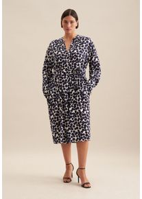 Seidensticker Damen Sommerkleid "Schwarze Rose", blau, Gr. 52, gepunktet, 100% Viskose, Kleider, Langarm Kragen Punkte