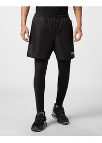 Plein Sport Damen Sporthose "2-in-1 Laufhose", schwarz, Gr. L, Obermaterial: 90% Polyester, 10% Elasthan, Hosen