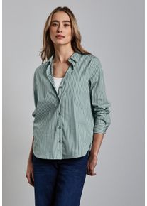 Street One Damen Langarmbluse, grün, casual, Gr. 42, gestreift, Web, 79% Baumwolle, 19% Nylon, 2% Elasthan, Blusen, im soften Baumwoll-Mix