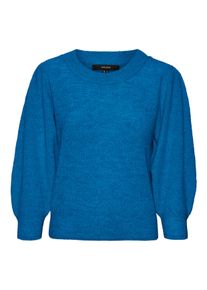 Véro Moda VERO MODA Damen Rundhalspullover "VMVIGGA 3/4 RIB PULLOVER GA BOO REP", blau, modisch, Gr. XS, meliert, Strick, Rippstrick, Obermaterial: 97%