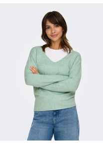 Only Damen V-Ausschnitt-Pullover "ONLRICA LIFE L/S V-NECK PULLO KNT NOOS", grün, modisch, Gr. XS, meliert, Strick, Feinstrick, Obermaterial: 93%