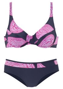 Lascana Damen Bügel-Bikini, blau, Gr. 36, Colorblocking, bedruckt, Polyamid, Bikini-Sets, seitlich extra höher geschnitten, verstellbare Träger