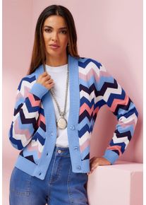 Heine Damen Cardigan, blau, Gr. 50, gemustert, mehrfarbig, 50% Baumwolle, 50% Polyacryl, Strickjacken