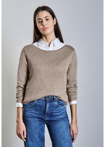 Street One Damen Strickpullover, braun, casual, Gr. 44, unifarben, Stoff, 60% Viskose, 40% Baumwolle, Pullover, mit U-Boot-Ausschnitt