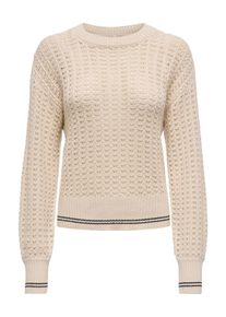 Only Damen Strickpullover "ONLASA LS DETAIL O-NECK CC KNT", beige, modisch, Gr. XS, unifarben, Strick, Obermaterial: 60% Baumwolle, 40% Polyacryl,
