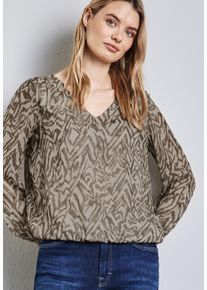 Street One Damen Schlupfbluse, beige, casual, Gr. 42, gemustert, Chiffon, Obermaterial: 100% Polyester, Blusen, mit Raffungen