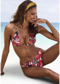 Lascana Damen Triangel-Bikini-Top "Ava", rot, Gr. 34, bedruckt, Recycling-Polyamid, Bikini-Oberteile, im tropischen Design