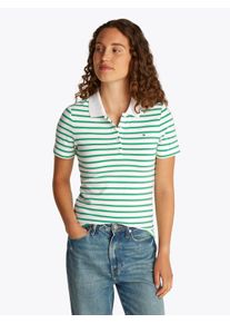 Tommy Hilfiger Damen Poloshirt "1985 Slim Fit Pique Premium", grün, casual, Gr. M, gestreift, Piquu00e9, Obermaterial: 95% Baumwolle, 5% Elasthan,