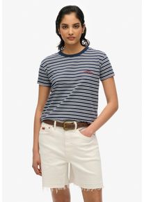 Superdry Damen T-Shirt "ESSENTIAL LOGO STR FITTED TEE", blau, casual, Gr. XXL, gestreift, Single Jersey, Obermaterial: 100% Baumwolle, Shirts