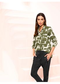 Heine Damen Hemdbluse, grün, Gr. 42, gemustert, mehrfarbig, bedruckt, 100% Viskose, Blusen