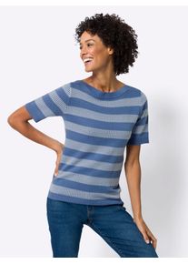 Classic Basics Damen Kurzarmpullover "Kurzarm-Pullover", blau, Gr. 50, gemustert, gestreift, 100% Polyacryl, Pullover