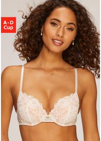 JETTE Damen Push-up-BH, Gr. 80, beige, Spitze, Obermaterial: 90% Polyamid, 10% Elasthan, feminin, BHs, aus floraler Spitze, Dessous