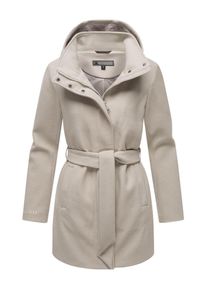 Marikoo Damen Kurzmantel "Katalinaa", weiß, Gr. L, 90% Polyester 10% Viskose, Mäntel, Eleganter Wickel Mantel mit Taillengürtel und Oversized Hood
