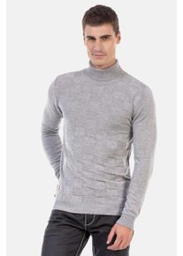 Cipo & Baxx CIPO & BAXX Herren Rollkragenpullover "Pullover", grau, casual, Gr. XL, unifarben, 65% Polyester;35% Viskose, Pullover, mit kariertem Strickmuster,