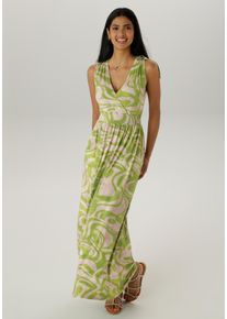 Damen Sommerkleid, grün, Gr. 48, Aniston SELECTED, bedruckt, gemustert, Single Jersey, Obermaterial: 95% Viskose, 5% Elasthan, Kleider, mit breiten
