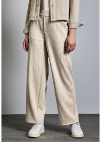 Street One Damen Stoffhose, beige, casual, Gr. 38, gestreift, Stoff, 70% Polyester, 26% Viskose, 4% Elasthan, Hosen, mit seitlichen Einschubtaschen