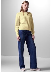 Damen Strickpullover, gelb, casual, Gr. 44, STREET ONE STUDIO, unifarben, Feinstrick, 37% Baumwolle, 34% Polyacryl, 26% Polyester, 3% Elasthan,