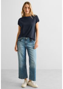 Cecil Damen T-Shirt, blau, Basic, Gr. XL, unifarben, Web, Stoff, 50% Baumwolle, 50% Modal, Shirts, mit Tunnelzug am Saum