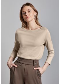 Street One Damen 3/4-Arm-Shirtcotton beige, casual, Gr. 44, unifarben, Web, 100% Baumwolle, Shirts, mit U-Boot-Ausschnitt