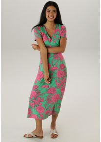 Damen Sommerkleid, pink, casual, Gr. 38, Aniston SELECTED, geblümt, bedruckt, Single Jersey, Jersey, Obermaterial: 95% Viskose, 5% Elasthan, Kleider,