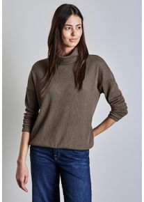 Street One Damen Langarmshirt, braun, casual, Gr. 44, unifarben, Stoff, 68% Polyester, 29% Viskose, 3% Elasthan, Shirts, mit Schalkragen