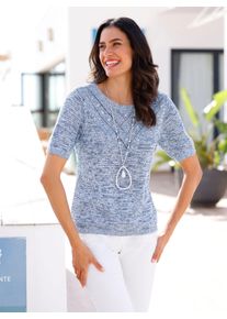 Inspirationen Damen Ajourpullover "Ajour-Pullover", blau, Gr. 36, meliert, 100% Baumwolle, Pullover