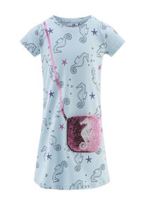 happy girls Mädchen Minikleid, blau, casual, Gr. 116, bedruckt, Jersey, Obermaterial: 95% Baumwolle, 5% Elasthan, Kleider